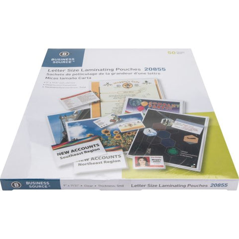 Business Source Letter Size Laminating Pouches 9" x 11 1/2" - 5 mil Thickness - Clear - 50/ Box