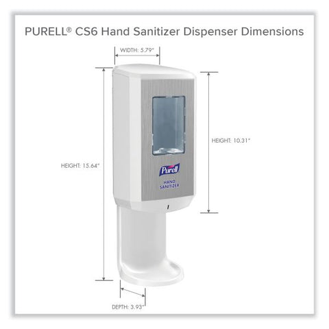 PURELL CS6 Hand Sanitizer Dispenser, 1,200 mL, 5.79 x 3.93 x 15.64, White Automatic - 1.27 quart Capacity - Support 4 x C Battery - Wall Mountable, Refillable, Site Window, Locking Mechanism, Touch-free - White - 1 / Carton