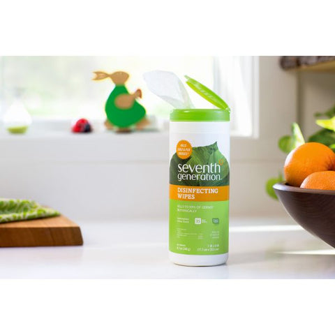 Seventh Generation Disinfecting Wipes 7" x 8" - Lemongrass Citrus Scent - 35 Sheets/ Canister - 12 Canisters/ Carton