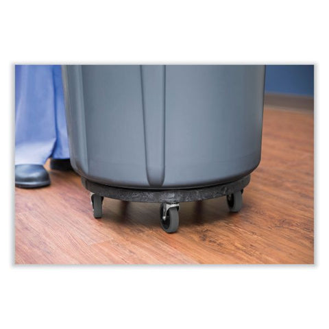 Rubbermaid Commercial Brute Round Twist On/Off Dolly, 250 lb Capacity, 18" dia x 6.63"h, Fits 20 to 55 Gallon BRUTE Containers, Black