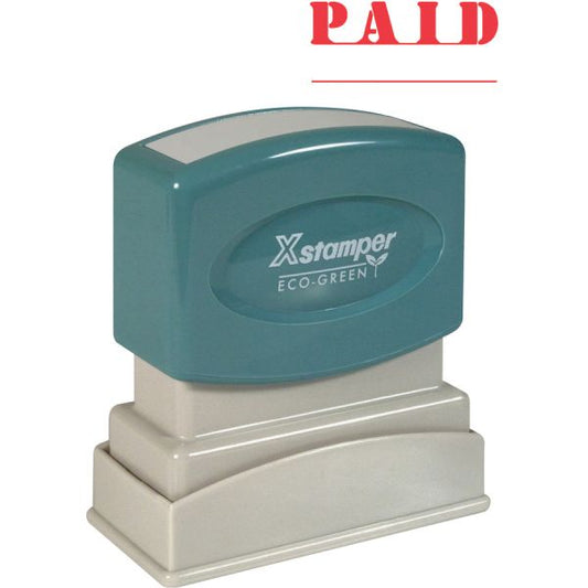 Xstamper PAID Title Stamp Message Stamp - "PAID" - 0.50" Impression Width x 1.62" Impression Length - 100000 Impression(s) - Red - Recycled - 1Each