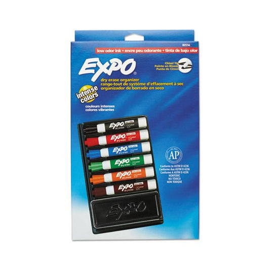 EXPO Low-Odor Dry Erase Marker and Organizer Kit, Broad Chisel Tip, Assorted Colors, 6/Set