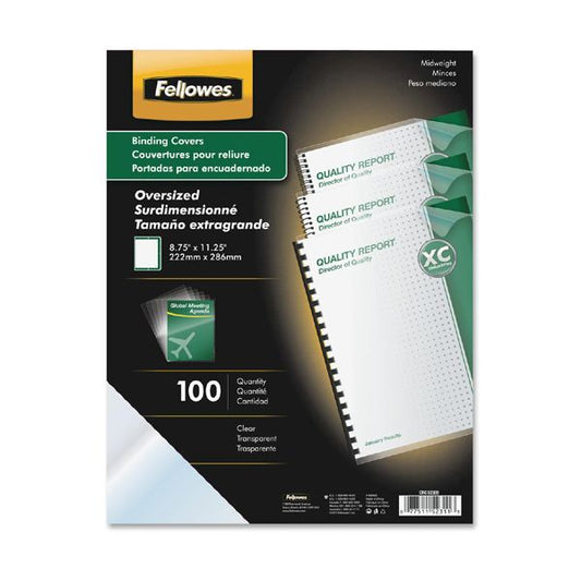 Fellowes Crystals Transparent Presentation Covers for Binding Systems, Clear, with Round Corners, 11.25 x 8.75, Unpunched, 100/Pack