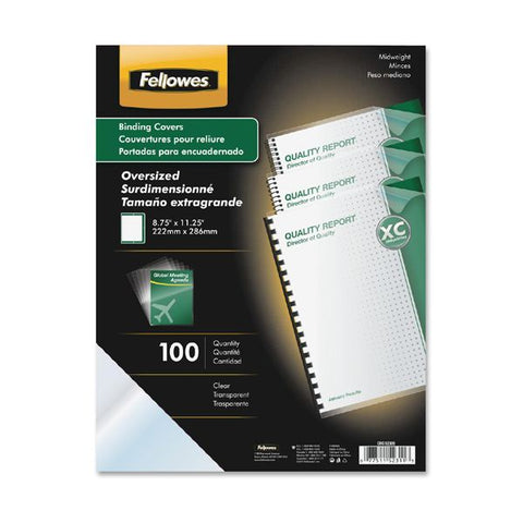 Fellowes Crystals Transparent Presentation Covers for Binding Systems, Clear, with Round Corners, 11.25 x 8.75, Unpunched, 100/Pack