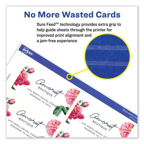 Avery Print-to-the-Edge Microperf Business Cards w/Sure Feed Technology, Color Laser, 2x3.5, White, 160 Cards, 8/Sheet,20 Sheets/PK