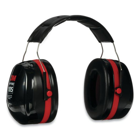 3M PELTOR OPTIME 105 High Performance Ear Muffs H10A, 30 dB NRR, Black/Red