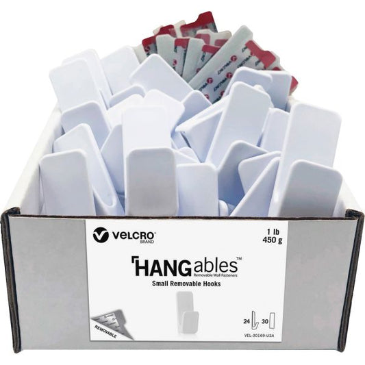 VELCRO HANGables Removable Wall Hook 24 Small Hook - 1 lb (453.6 g) Capacity - 1" Length - for Office, Warehouse, Closet, Jewelry, Wall Collage, Pet Leash, Key, School, Indoor, Outdoor - White - 24 / Pack