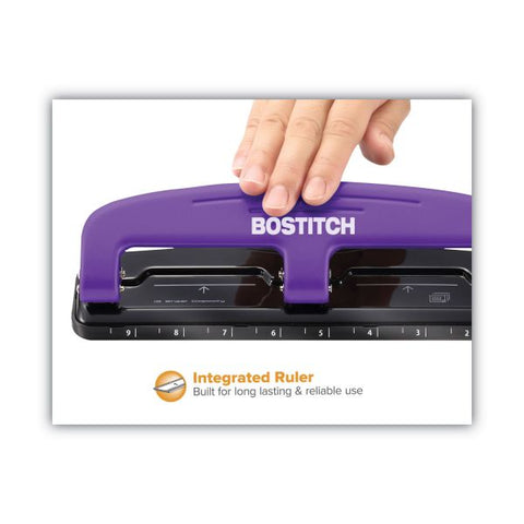 Bostitch 12-Sheet EZ Squeeze Three-Hole Punch, 9/32" Holes, Purple/Black