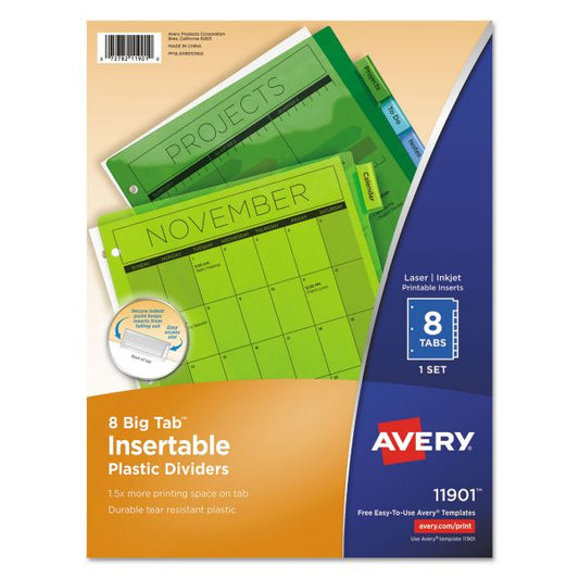 Avery Insertable Big Tab Plastic Dividers, 8-Tab, Multi-color Tab, Letter, 1 Set