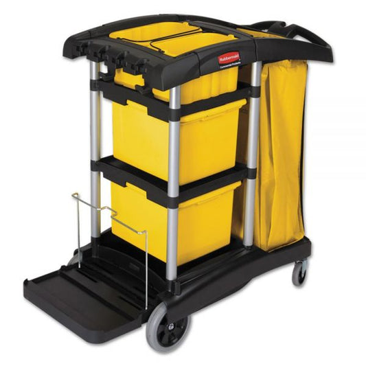 Rubbermaid Commercial HYGEN HYGEN Microfiber Healthcare Cleaning Cart, Plastic, 3 Shelves, 5 Bins, 22" x 48.25" x 44", Yellow/Black/Silver