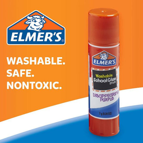 Elmer's Washable School Glue Sticks, 0.24 oz, Applies Purple, Dries Clear, 30/Box