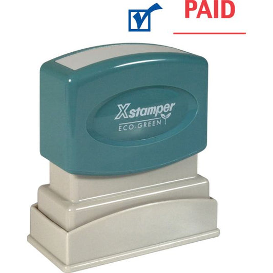 Xstamper Red/Blue PAID Title Stamp Message/Date Stamp - "PAID" - 0.50" Impression Width x 1.62" Impression Length - 100000 Impression(s) - Blue, Red - Recycled - 1Each