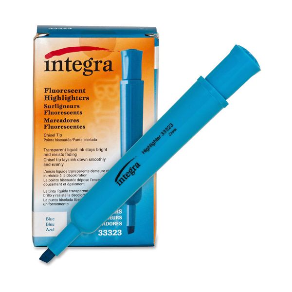 Integra Tank Style Highlighters Chisel Point - Fluorescent Blue - 12/ Pack