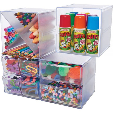 deflecto Stackable Cube Organizer, 1 Compartment, 6 x 6 x 6, Plastic, Clear