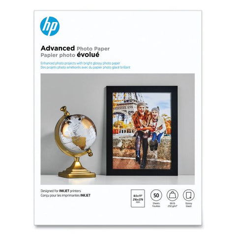 HP Advanced Photo Paper, 10.5 mil, 8.5 x 11, Glossy White, 50/Pack