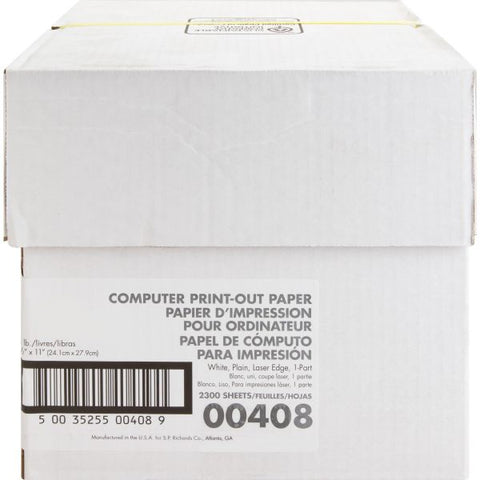 Sparco Continuous Single-Part Computer Paper 9 1/2" x 11" - Letter Trim Perforations - 20 lb Paper Weight - White - 2,300 Sheets/ Carton