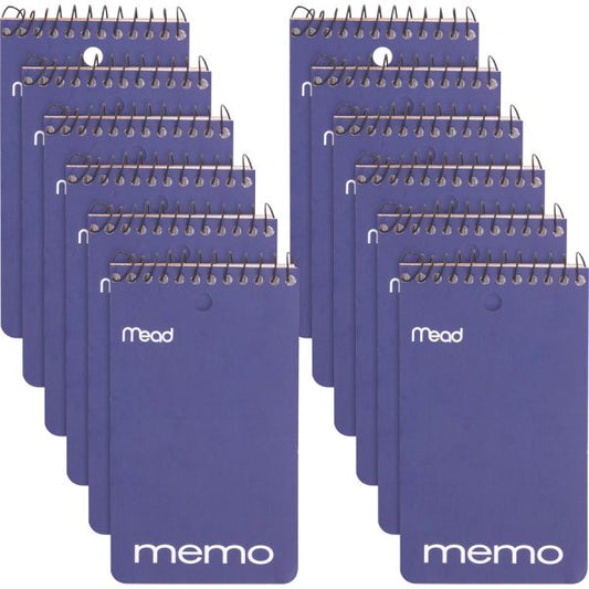 Mead Wirebound Memo Books 3" x 5" Size - College Ruled - Wire Binding - White Paper - Assorted Cover Colors - 60 Sheets/ Book - 12 Books