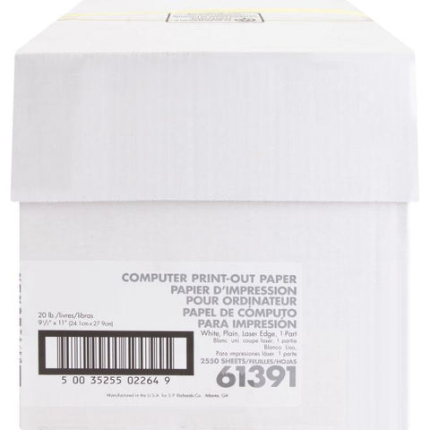 Sparco Continuous Single-Part Computer Paper 8 1/2" x 11" - Letter Trim Perforations - 20 lb Paper Weight - White - 2,550 Sheets/ Carton