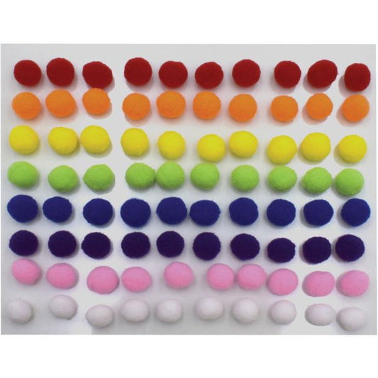 Creativity Street Peel-n-Stick Pom Pons Project - 11.75"Height x 1.50"Width x 9.25"Length - 240 / Pack - White, Pink, Purple, Blue, Yellow, Orange, Green, Red - Plush