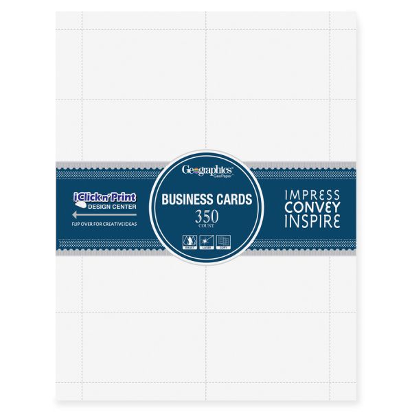 Geographics Business Cards 2" x 3.5" - White - 350/ Pack - Compatible With Laser & Inkjet Printers