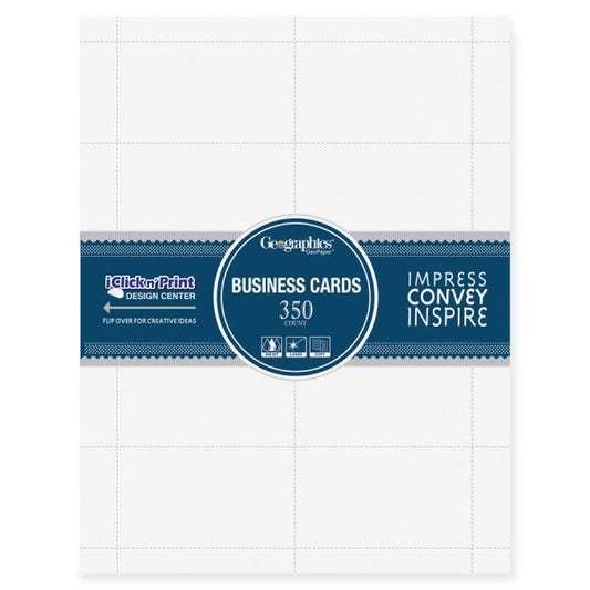 Geographics Business Cards 2" x 3.5" - White - 350/ Pack - Compatible With Laser & Inkjet Printers