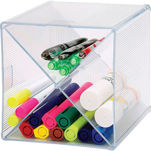 Business Source X-Cube Storage Organizer 4 Compartment(s) - 6" Height x 6" Width x 6" Depth - Desktop - Clear - 1 Each