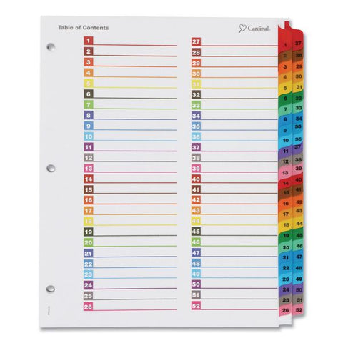 Cardinal OneStep Printable Table of Contents and Dividers - Double Column, 52-Tab, 1 to 52, 11 x 8.5, White, 1 Set