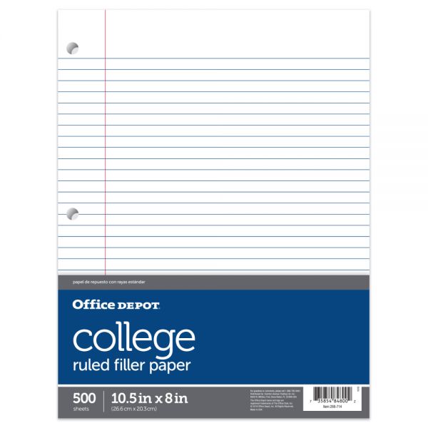 Notebook Filler Paper, College Ruled, 8" x 10 1/2", White, Pack Of 500 Sheets