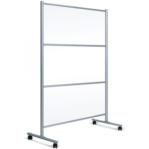 Bi-silque Mobile Glass Panel Divider 50" Width x 22" Depth x 80.3" Height - Glass - Aluminum, Transparent