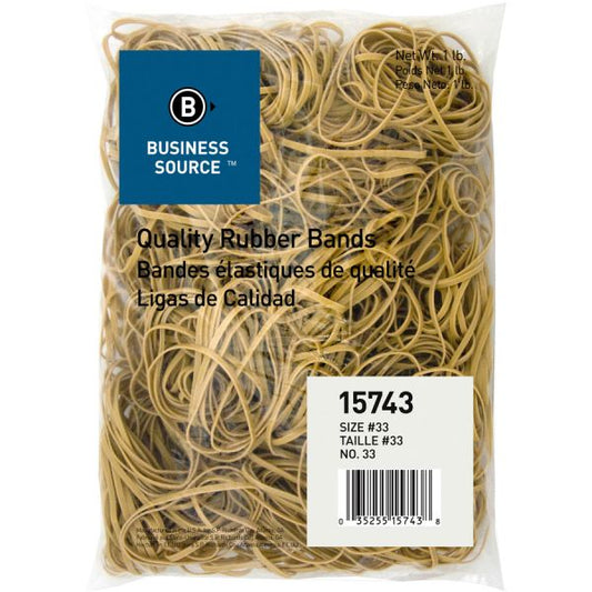 Business Source #33 Rubber Bands (1 lb) Size #33 - 3 1/2" x 1/8" - Natural - 600/ Pack