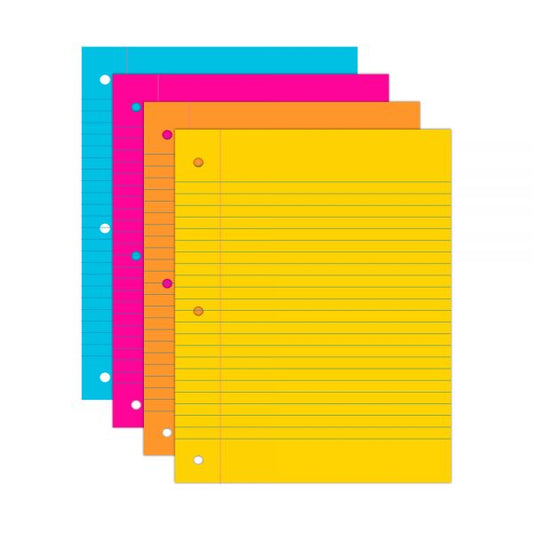 Astrobrights Filler Paper, 8" x 10 1/2", Wide Ruled, 20 Lb, FSC Certified, Assorted Colors, Pack Of 100 Sheets