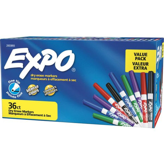 EXPO Low-Odor Dry Erase Marker Office Value Pack, Fine Bullet Tip, Assorted Colors, 36/Pack