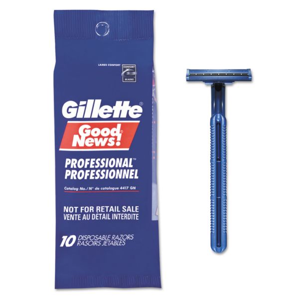 Gillette GoodNews Regular Disposable Razor, 2 Blades, Navy Blue, 10/Pack, 10 Pack/Carton