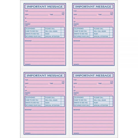 TOPS Telephone Message Book with Fax/Mobile Section, Two-Part Carbonless, 3.88 x 5.5, 4 Forms/Sheet, 400 Forms Total