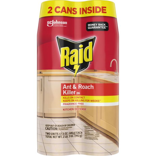 Raid Ant/Roach Killer - Fragrance-Free Spray - Kills Ants, Cockroaches, Spider - 17.50 fl oz - Clear - 2 / Pack