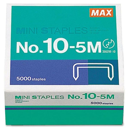 MAX No.10-5M Mini Staples Half Strip (100 per Strip) - 3/16" Leg Length - 5,000/ Box