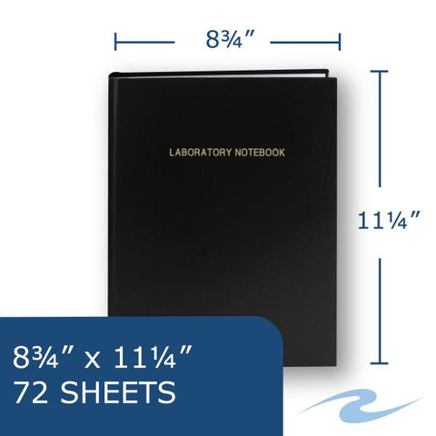 Hard Cover Lab Book 144 Pg Black Cover 11.25" X 8.75" Case of 12 of Lab Notebooks, 11.25"x8.75", 144 pages of 24# White bond Paper, numbeRed 1-144, 4x4 graph, Black laminate cover