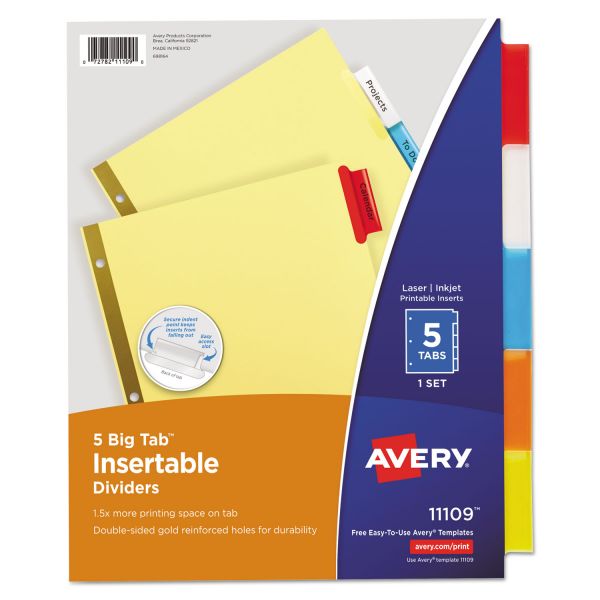 Avery Insertable Big Tab Dividers, 5-Tab, Multi-color Tab, Letter, 1 Set