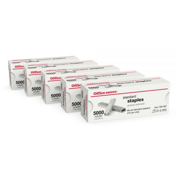 Standard Staples, 1/4", 5,000 Staples Per Pack, Box Of 5 Packs