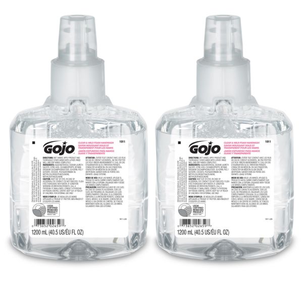 GOJO LTX-12 Clear & Mild Foam Hand Wash Soap, Unscented, 40 Oz, Case Of 2 Bottles