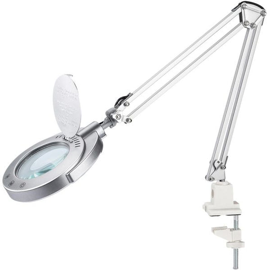 Victory Light LED Magnifying Lamp 48" Height - 8.8" Width - 4.60 W LED Bulb - Silver - Adjustable Arm, Adjustable Height - 400 lm Lumens - Metal - Desk Mountable - Silver - for Crafting, Sewing, Workspace