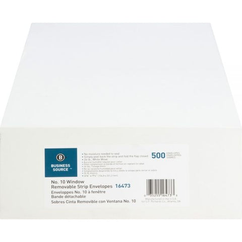 Business Source Business Envelopes, #10 (9.75" x 4"), Peel & Seal, 500 Envelopes/ Box #10 (9.75" x 4") - Peel & Seal - 500 Envelopes/ Box - Window