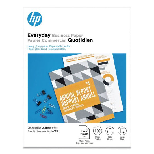 HP Everyday Business Paper, 32 lb Bond Weight, 8.5 x 11, Glossy White, 150/Pack 95 Brightness - Letter - 8 1/2" x 11" - 32 lb Basis Weight - 120 g/m&#178; Grammage - Glossy - 1 / Pack