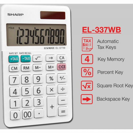 Sharp EL-377WB Large Pocket Calculator, 10-Digit LCD