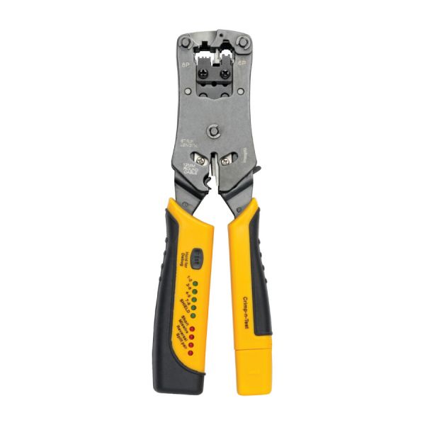 Tripp Lite RJ11/RJ12/RJ45 Wire Crimper with Built-in Cable Tester Black, Yellow - Ergonomic Design, Non-slip Handle, LED Light, Secure Grip