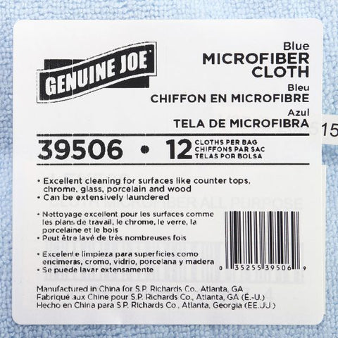 Genuine Joe General Purpose Microfiber Cloths Microfiber - Blue - 12/ Dozen