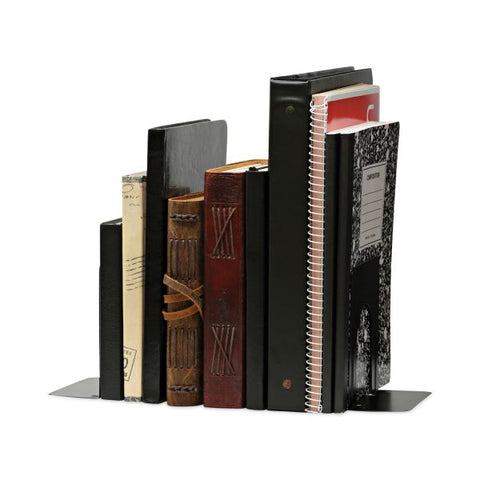 Universal Economy Bookends, Standard, 4.75 x 5.25 x 5, Heavy Gauge Steel, Black, 1 Pair