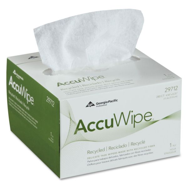 Georgia Pacific Professional AccuWipe Recycled One-Ply Delicate Task Wipers, 1-Ply, 4.5 x 8.25, Unscented, White, 280/Box