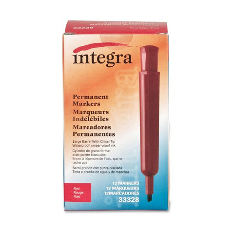 Integra Permanent Markers, Chisel Point, Red, 12/Pack