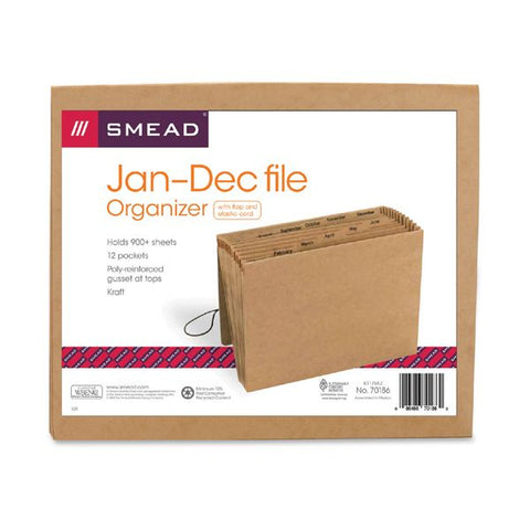 Smead Indexed Expanding Kraft Files, 12 Sections, Elastic Cord Closure, 1/12-Cut Tabs, Letter Size, Kraft Letter Size - 12 Pockets - 10 1/2" Expansion - Kraft Stock - Kraft - 1 Each